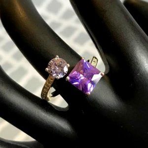 Nataliya V. Collister (NVC) Silver-Tone Bypass Ring with Purple & Clear Stones